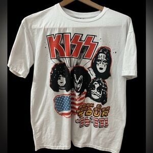 Kiss Rock &Roll Over Tour 76 77 Band White Youth T-Shirt Sz XL